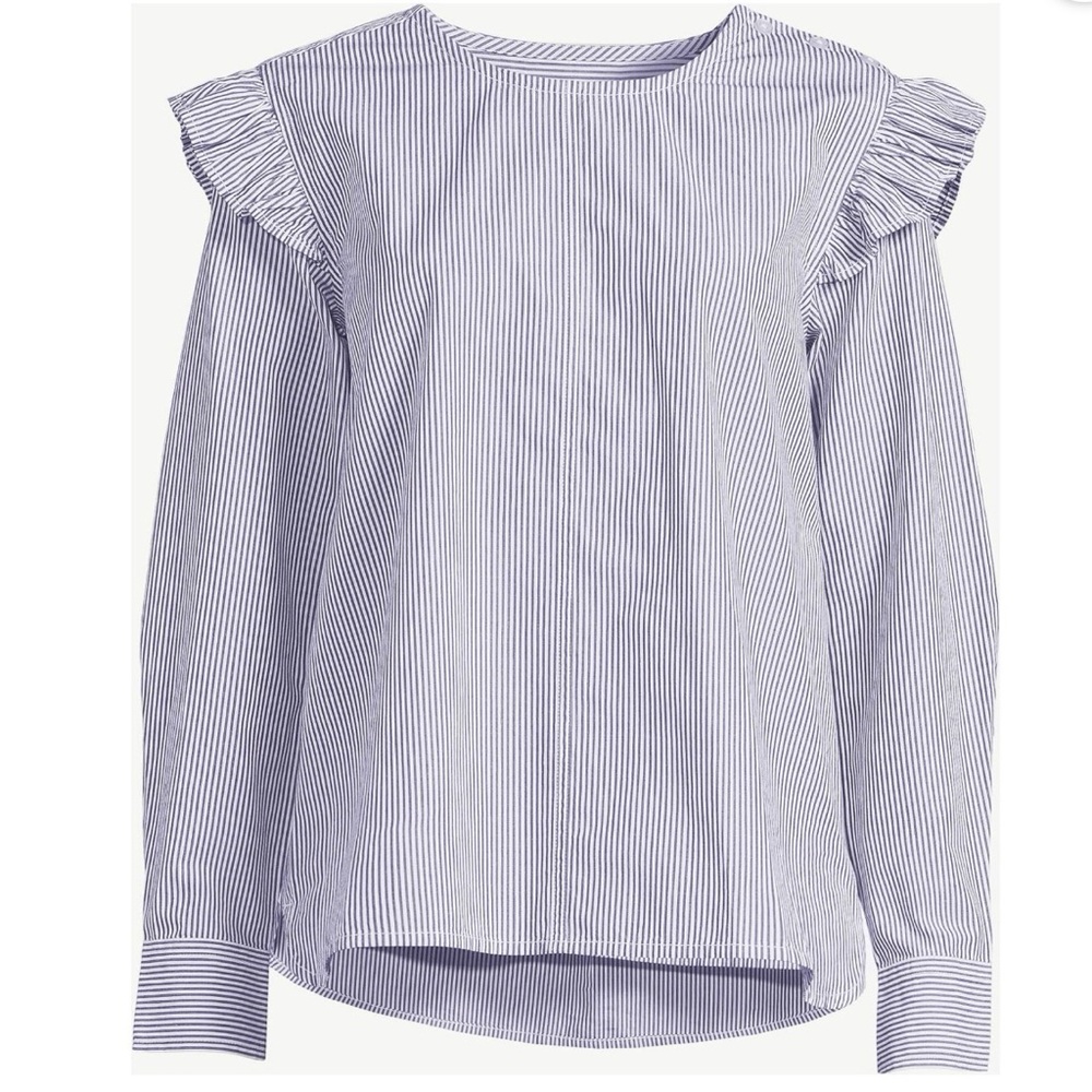 Free Assembly Womens Long Sleeve Top Blouse Blue and White Stripes. Size S